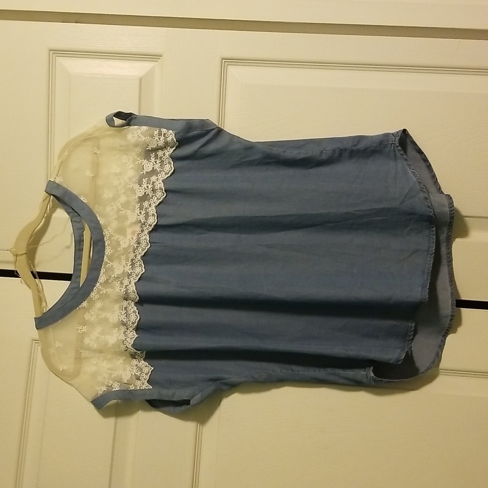 XL Soulmates Chambray and Lace Blouse